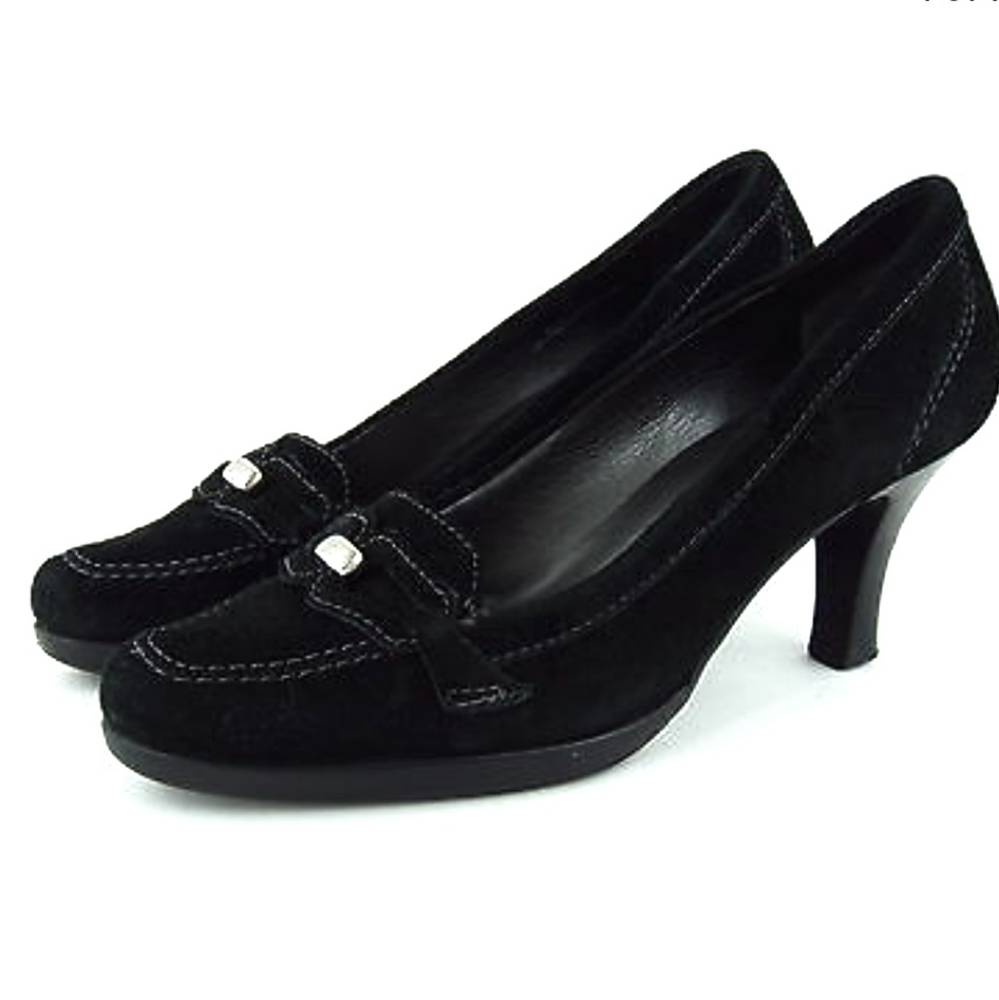 TALBOTS Black Suede Loafer Heel Size 8